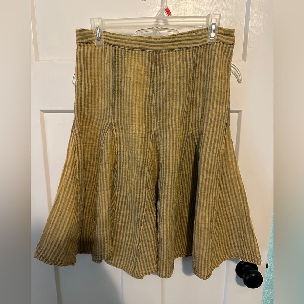 Free People A-Line Striped Skirt in Tan and Gray